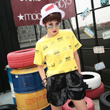 月老家 街头韩版香蕉图案短袖个性潮流 潮牌宽松休闲t恤女装夏款