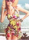 安莉芳 专柜正品热带季风系列厚杯垫裙式分体泳衣ES0704