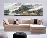 简约家庭客厅装饰画创意三联无框画山水挂画壁画沙发背景墙画国画