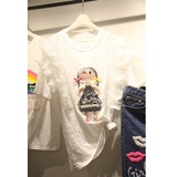 韩国东大门代购夏季新款韩版短袖T恤女学生宽松拼接甜美简约上衣