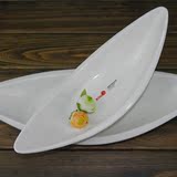 纯白陶瓷盘子酒店摆台餐具创意寿司盘水果点心盘船型盘翘角盘鱼盘