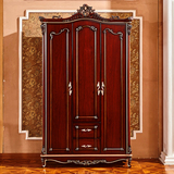 古典家具美式三门衣柜雕花描金欧式大衣柜法式大衣橱复古欧式衣柜