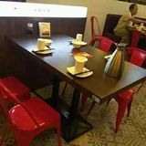 铁艺实木餐桌椅快餐咖啡厅桌椅奶茶店甜品店冷饮店桌椅西餐厅方桌