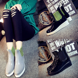 2016春季防水厚底雨鞋圆头坡跟女雨靴短筒靴韩版时尚休闲防滑水鞋