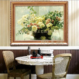 简欧有框画客厅餐厅玄关手绘油画酒店装饰画厚油花卉HE4窗景玫瑰