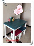环保实木餐桌椅组合6-4人简约彩色做旧桌咖啡桌酒吧桌儿童学习桌