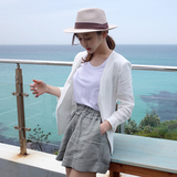 韩国代购2016韩版夏女西装短裤套装亚麻棉麻白色西服外套两件套潮
