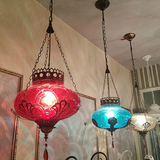 漫咖啡厅装饰吊灯蓝色玻璃地中海彩色东南亚阳台灯具酒吧台餐厅灯