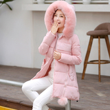 冬季新款羽绒棉服中长款韩版女装大毛领棉衣纯色连帽加厚学生外套