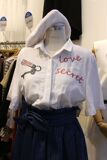 白色短袖衬衫女学生韩国东大门代购夏季个性大码宽松字母印花上衣