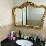 美式复古长方形防水卫生间镜子仿古卫浴大皇冠镜带框欧式浴室镜子