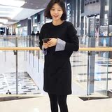 市舶司韩国代购女装2016春装新款圆领拼接长袖直筒连衣裙GC1244