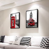 装饰画黑白伦敦两联客厅沙发卧室餐厅壁画车子建筑画简约现代复古