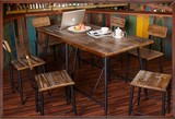 复古实木方形餐桌椅套件户外休闲桌椅铁艺做旧星巴克咖啡桌椅