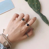 韩国925纯银复古泰银黑玛瑙不对称链条食指简约开口戒指指环女