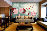 大型壁画 富贵有余 牡丹 九鱼图 新中式 电视背景墙纸壁纸 定制