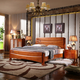 现代中式实木床1.8米橡木床1.5米高箱储物床1.2米双人单人儿童床
