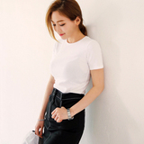 夏季简约短袖T恤女圆领韩国纯色修身显瘦打底衫纯棉半袖上衣体恤