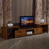 纯实木电视柜伸缩组合柜中式现代简约榆木地柜客厅家具影视2.2米
