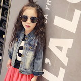 女童牛仔外套童装春装2016新款韩版儿童字母短款牛仔外套上衣