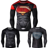 漫威t恤superman+t恤+男钢铁之躯超人紧身衣服男运动修身长袖上衣