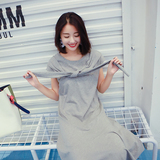 JS家 韩版夏季新款简约休闲宽松纯色无袖绑带荷叶边中长款连衣裙