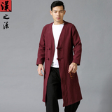 中国风男士中长款风衣外套中式汉服复古男装棉麻大衣民族服装