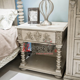 美式实木床头柜法式复古雕花床头柜床头台灯桌定制卧室仿古白家具