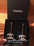 英国代购 Chanel香奈儿 镶钻方钻 双C吊坠流苏长款耳环耳钉 预定
