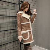 韩国冬装鹿皮绒羊羔毛外套女修身显瘦中长款棉衣机车服冬季加厚潮