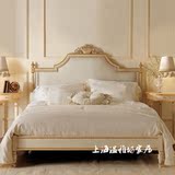 欧式双人床法式美式雕花床 新古典实木雕花描金布艺软包双人床