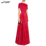 麦昆同款 欧美大牌2016夏新款时尚高端红豹纹天丝印花长裙连衣裙