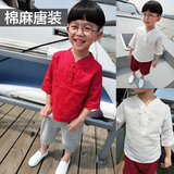 童装男童棉麻短袖汉服t恤 夏季薄款唐装男童复古中国风儿童演出服