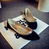 Cshoes2016新款欧美单鞋女蛋卷鞋浅口拼接亮片船鞋黑色平底工作鞋