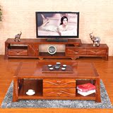 现代新中式客厅全实木电视柜组合创意伸缩雕花影视柜茶几套装家具