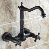 全铜欧式黑古铜 仿古做旧浴室卫生间入墙厨房水槽冷热旋转水龙头