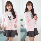 2016秋季韩国新款纯色长袖针织衫女开衫外套宽松长袖休闲V领毛衣