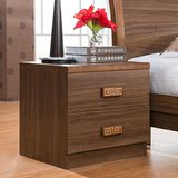 特价胡桃色简约现代中式橡木实木床边床头柜两层简易带抽屉储物柜