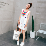 夏季新款韩版女装无袖镂空牛仔背带连衣裙条纹气质套装两件套裙子