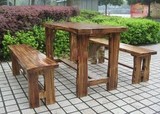 定制防腐木户外休闲桌椅组合庭院阳台桌木桌木凳长方形餐桌长凳