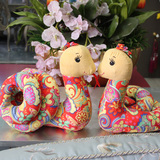 情侣蛇毛绒布艺娃娃玩具玩偶公仔生肖中国传统花布