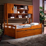 实木中式儿童床柚木家具儿童套床带拖床书架1.2米组合储物带护栏