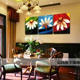 特价数字油画三拼diy手绘油画包邮客厅卧室大幅三联抽象花卉风景