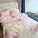 新款 美式全棉刺绣埃及棉四件套粉色公主纯棉被套床单床上用品
