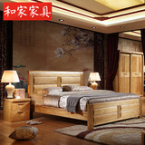 简约中式卧室全实木床厚重款榆木床双人床气动高箱床储物床1.8米