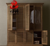 美式2/3/4门衣柜简约宜家百叶组合衣橱实木橡木复古定制卧室家具