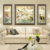客厅装饰画 中式三联沙发背景墙整套大尺寸家饰壁画工笔花鸟挂画