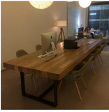 美式会议桌铁艺实木办公桌创意书桌餐桌电脑大班台大板桌会议长桌