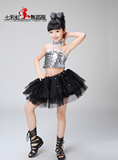 新款儿童爵士舞演出服幼儿现代舞台走秀亮片女童舞蹈表演黑色纱裙