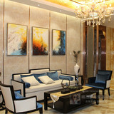 新中式全实木三人沙发组合禅意酒店会所样板房布艺家具定制特价